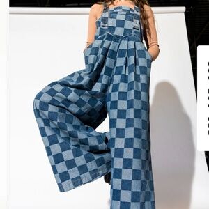 Blue Checkered Women's Jumpsuit
